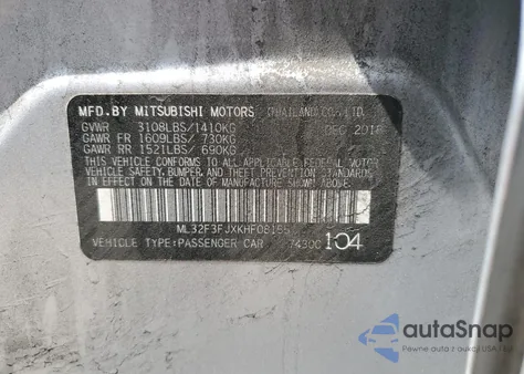 2019 Mitsubishi Mirage G4 Es from USA, damaged, VIN ML32F3FJXKHF08155